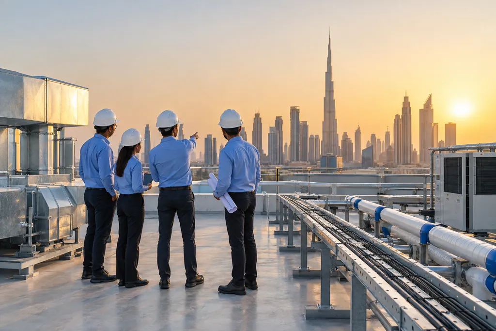 KTS engineers on a Dubai rooftop reviewing the skyline