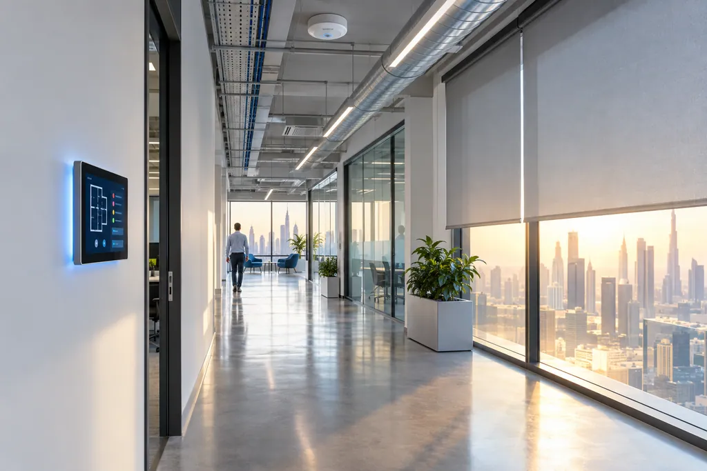 Smart building controls: room controller, occupancy sensor and automated blinds